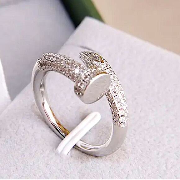 Silver Cubic Zircon Nail Screw Ring - Picture 8 of 11